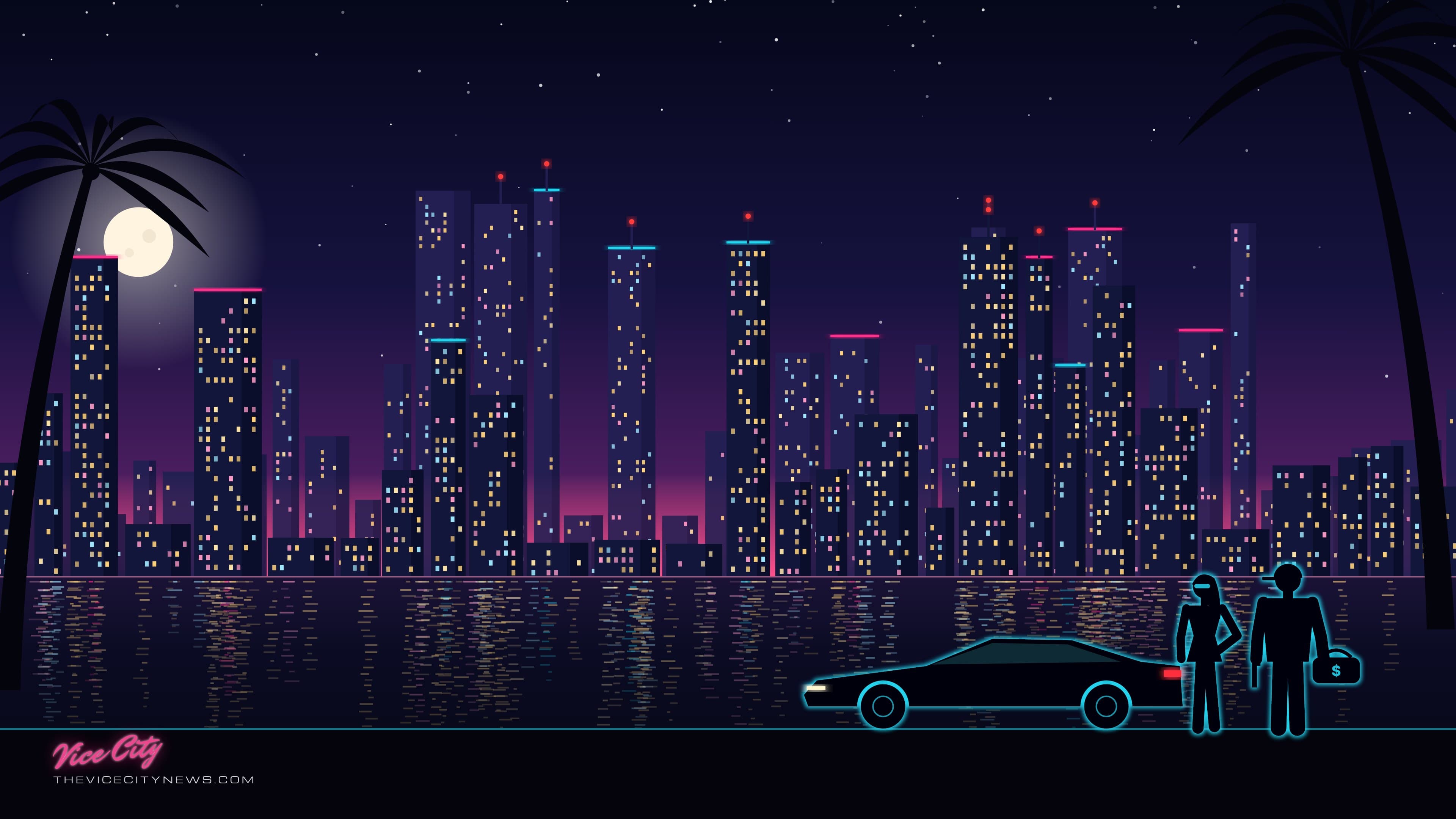 Vice City at night — desktop wallpaper