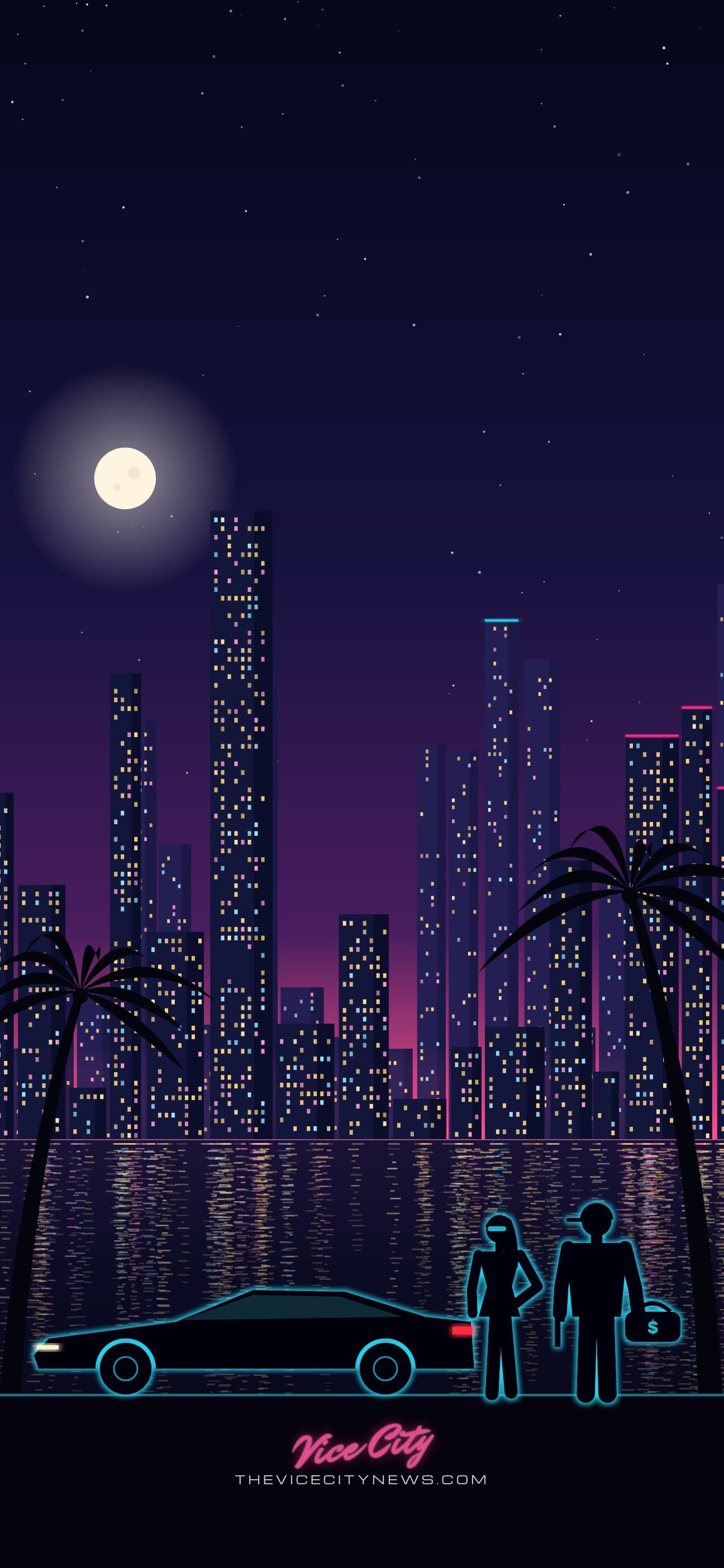 Vice City at night — phone wallpaper